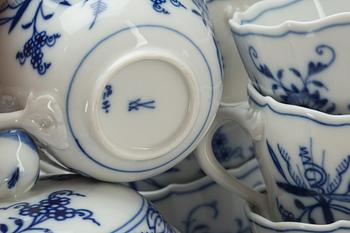KAFFESERVIS, 9 delar, porslin, Meissen, Tyskland. 1900-tal.
