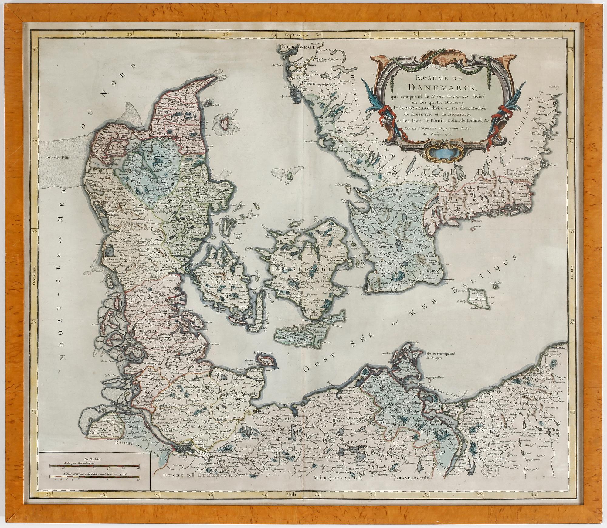 KARTA, kopparstick, S Robert, Danmark, 1750.
