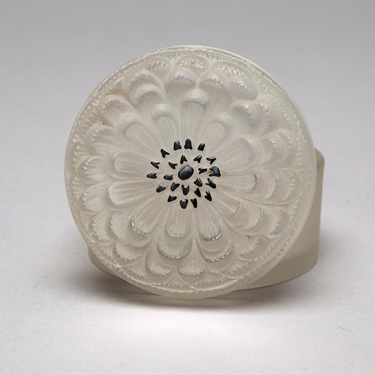 RENE LALIQUE, a cast glass box "Dahlia" and a dish "Deux Colombes", France, post 1951.