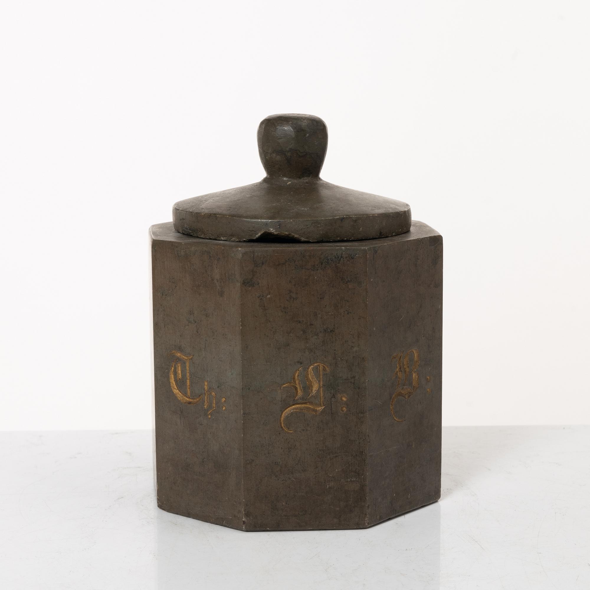 A Swedish limestone tobacco jar, mid 19th century.