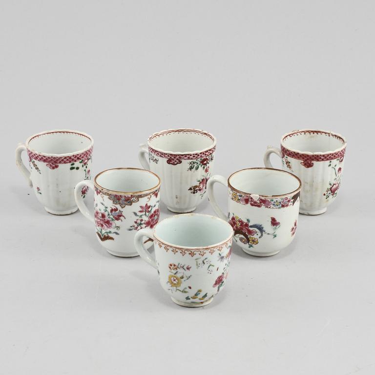 KOPPAR, 6 st, porslin, Kina, 1700-tal.