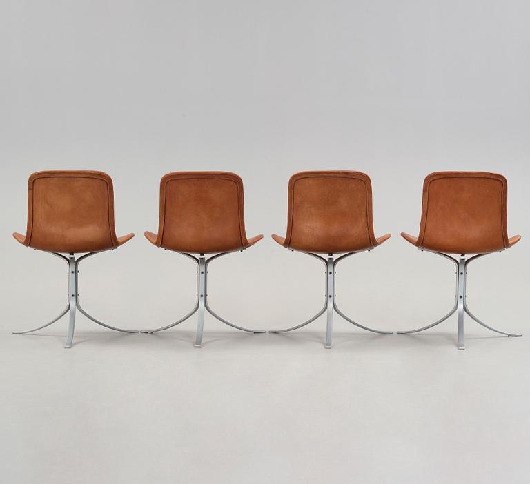 Poul Kjaerholm, a set of four 'PK-9' brown leather and steel chairs, E Kold Christensen, Denmark 1960's.