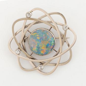Brooch, Strömdahls, with opal and faceted white stones.