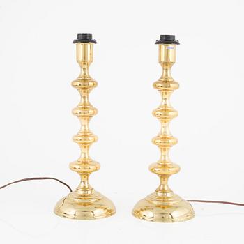 A pair of brass table lamps, modell 18163, Aneta, Sweden, 1960's/70's.