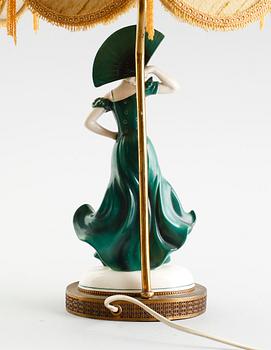 BORDSLAMPA, porslin och mässing, art déco, 1900-talets första hälft.