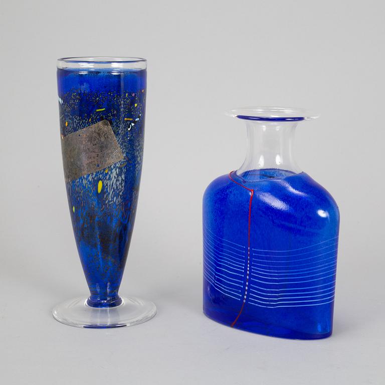 BERTIL VALLIEN, two glass vases, Kosta boda.