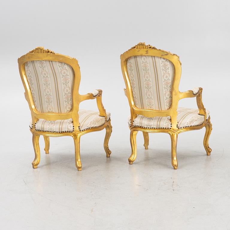 Sofa and a pair of armchairs, Rococo style, second half of the 20th century.