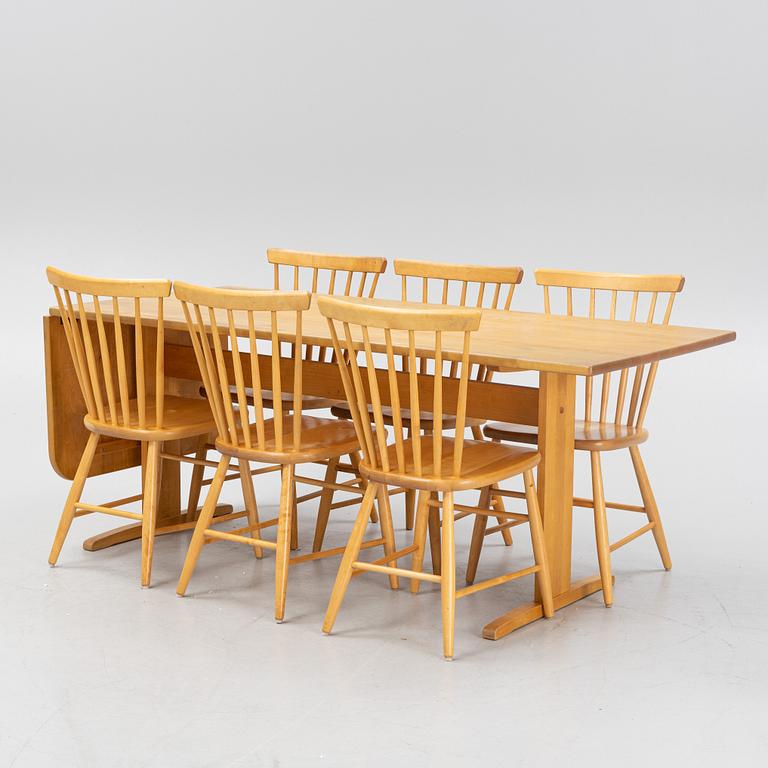 Stolar, 6 st, samt matbord, "Björka", Yngve Ekström, Stolab, 1900-talets andra hälft.