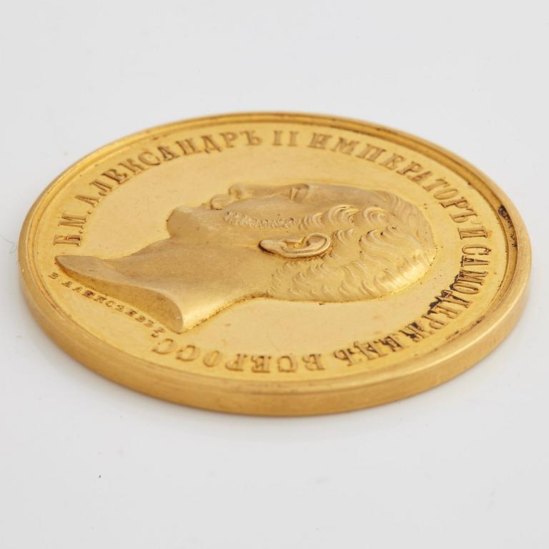 MEDALJ, Alexander II (1855-1881). Belöningsmedalj i guld, av V. Alexeev för Immanuel Nobel dy 1853.