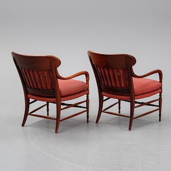 Björn Wiinblad & Brita Drewsen, a pair of "La Concha" armchairs for OPE möbler, seond half of the 20th-century.