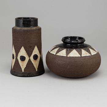 INGER PERSSON, two stoneware vases, Rörstrand Ateljé, Sweden, signed.