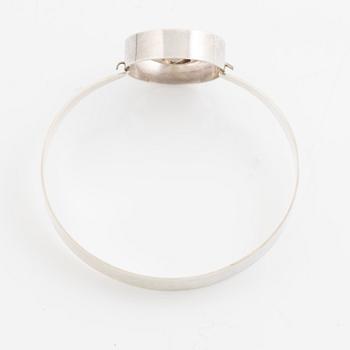 Arm ring and brooch, silver with smoky quartz, Kultasepät Salovaara.