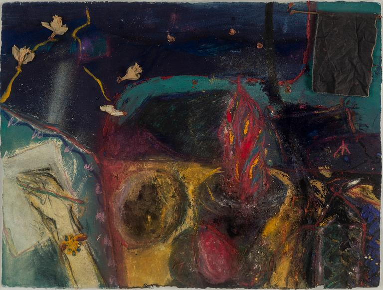 ULF ROLLOF, egg tem,pera, collage and mixed media on paper. Executed 1984.