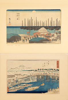 Ando Utagawa Hiroshige, 'Nihon Bashi' och 'Takanawa no Zu'.