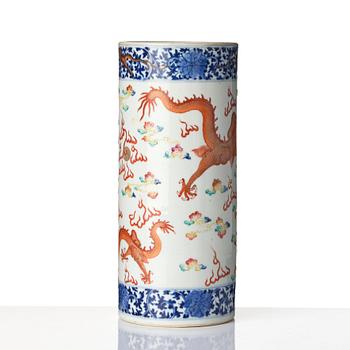 A Chinese 'dragon' porcelain brush stand, Qing dynasty, Guangxu mark and period (1875-1908).