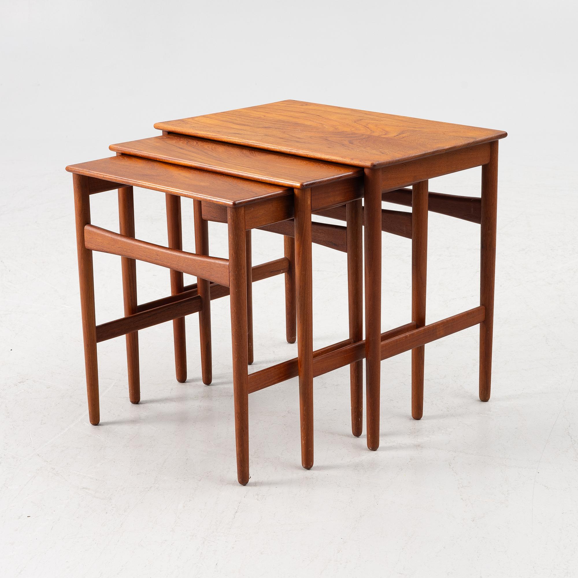 Hans J Wegner, nesting tables, 3 pieces, Andreas Tuck, Denmark.