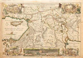 Maps of the Holy Land, 2 pcs, Augustin Calmet 1726 and Jacob & Hendrik Keur 1748, hand-colored engravings.