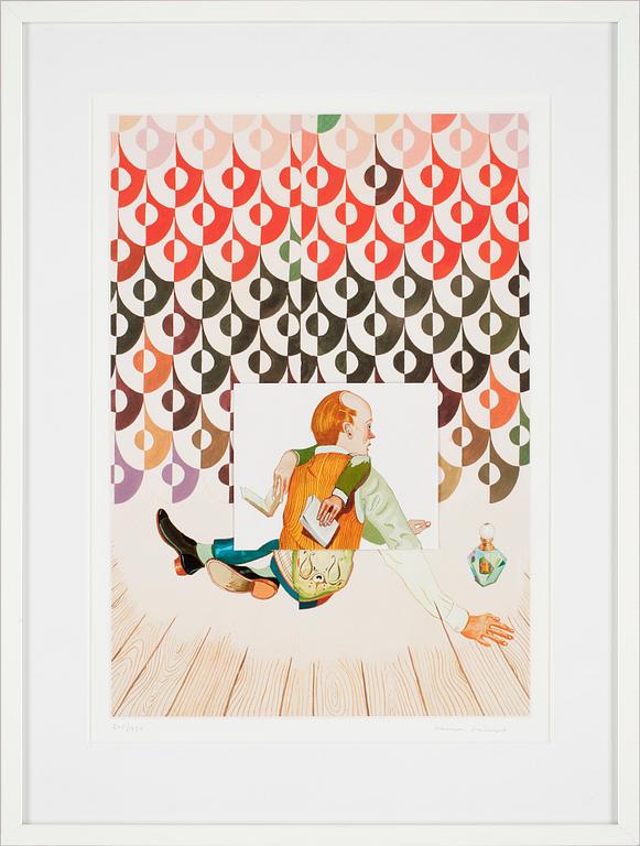 JENS FÄNGE, litografi med assemblage, sign o numr 201/450.