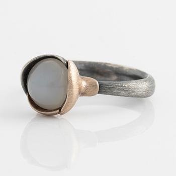 Ole Lynggaard, ring, "Lotus", silver and gilded with moonstone.