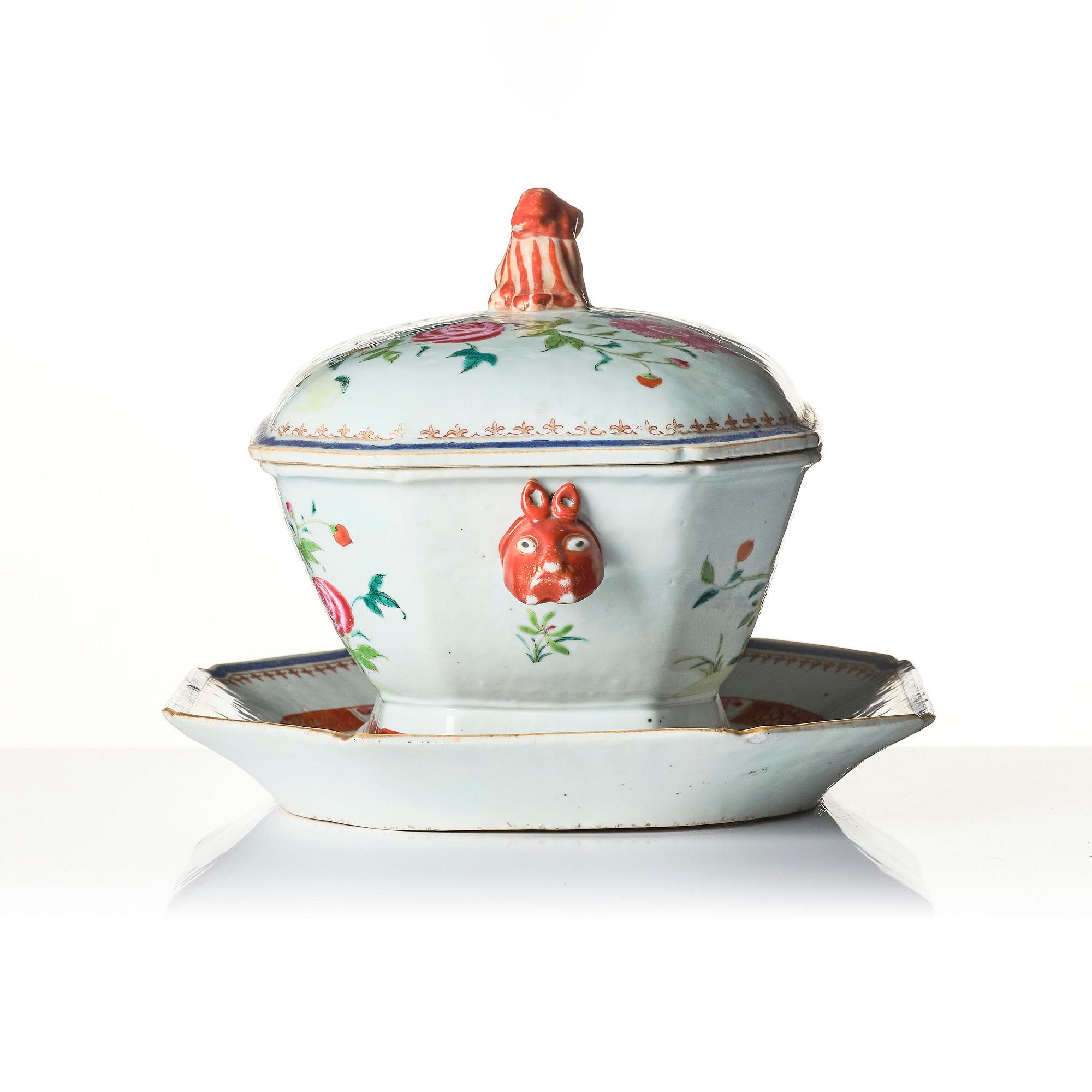 A famille rose tureen with cover and a serving dish, Qing dynasty, Qianlong (1736-95).