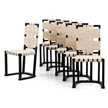 Axel Einar Hjorth, a set of 6 "Futurum"  black lacquered chairs, Nordiska Kompaniet Stockholm 1932.