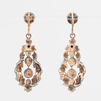 A pair of 19th century silver earrings set with rose-cut diamonds.