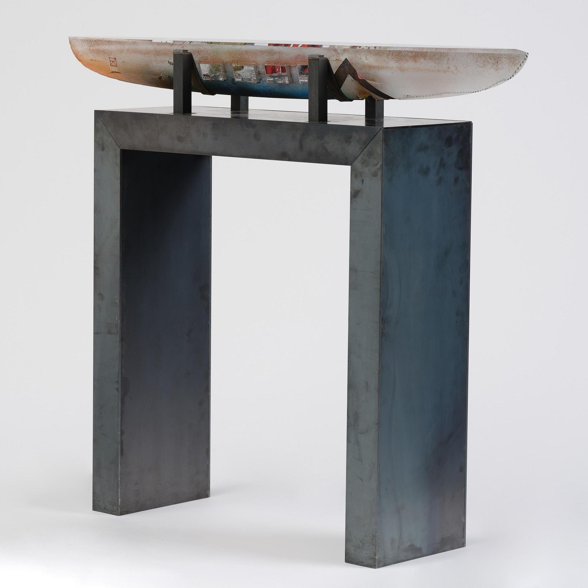 Bertil Vallien, a unique sand cast glass sculpture of a boat, Kosta Boda, Sweden.