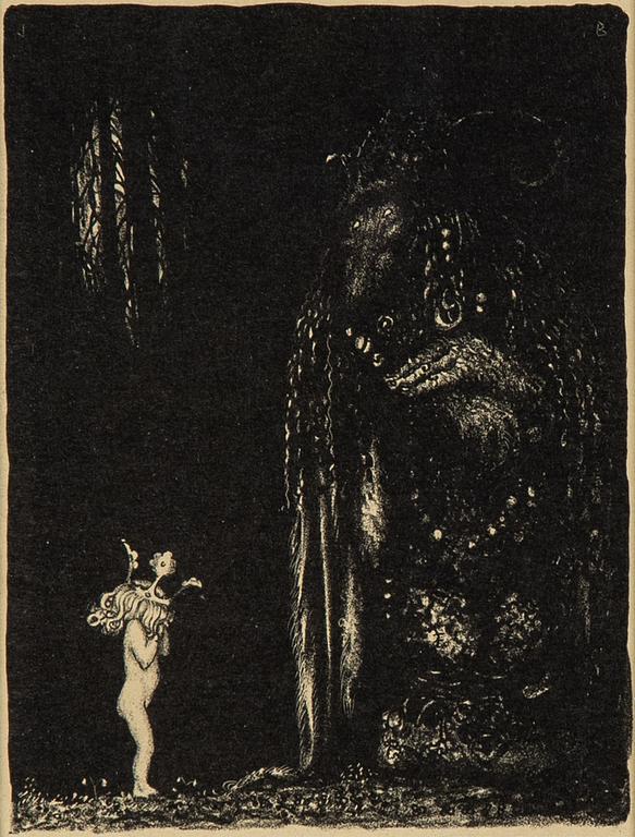 John Bauer, litografi, ur sviten: "Troll", 1915. Signerad JB i trycket.