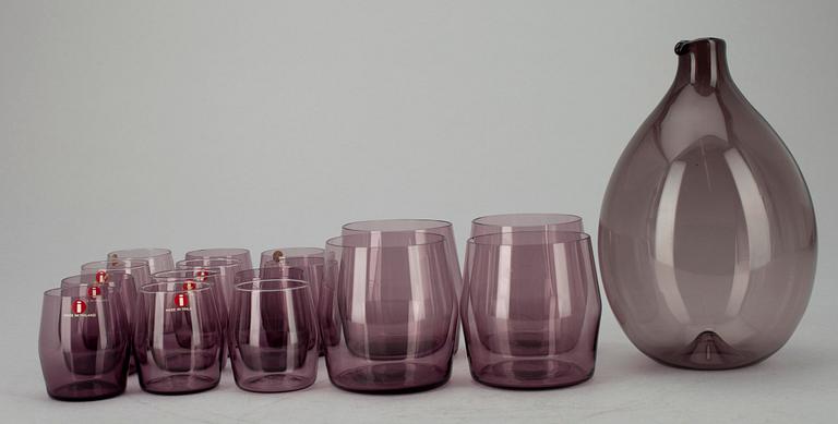 FLASKA, 12+4 GLAS, "Fågelflaskan", sign. Timo Sarpaneva, Iittala, 1900-talets slut.