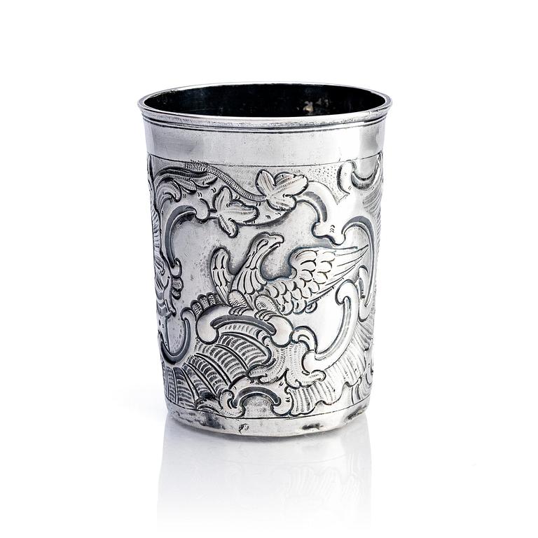 A silver beaker, possibly maker's mark of Pyetr Semenov, unknown assay master B.A (active 1760-1794), Moscow 1767.