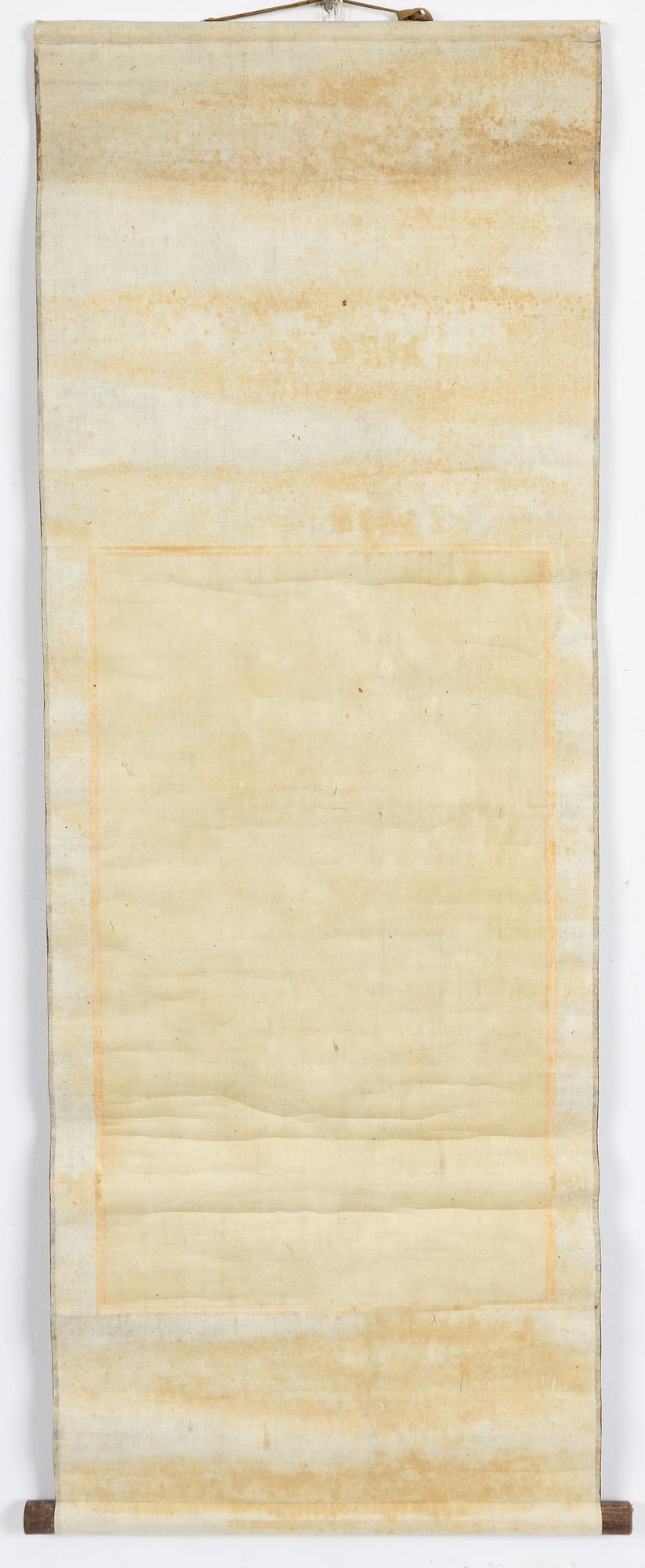 A Chinese scroll painting, ink and colour on silk, signed Zheng, and with three seals in red.