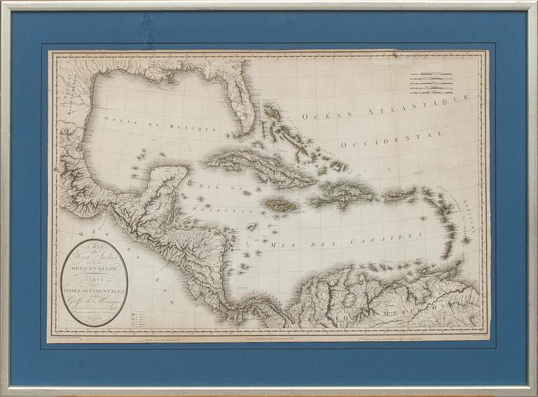 KARTOR, gravyrer, 2 st,  "United States 1806 samt Mexikanska Golfen 1806". P.A.F. Tardieu.