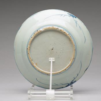 Three odd blue and white dishes Ming dynasty, Wanli (1572-1620).