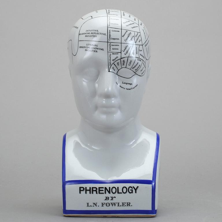 BYST, porslin, märkt "PHRENOLOGY BY L.N. FOWLER", 1900/2000-tal.