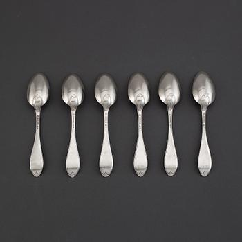 A set of six Swedish 19th century silver spoons, mark of Lars Magnus Holm, Kristianstad 1822.