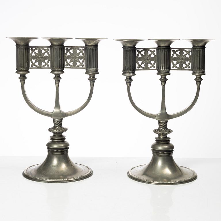 Ferdinand Boberg, candelabras, a pair, Old Santesson's Tin Foundry Stockholm.