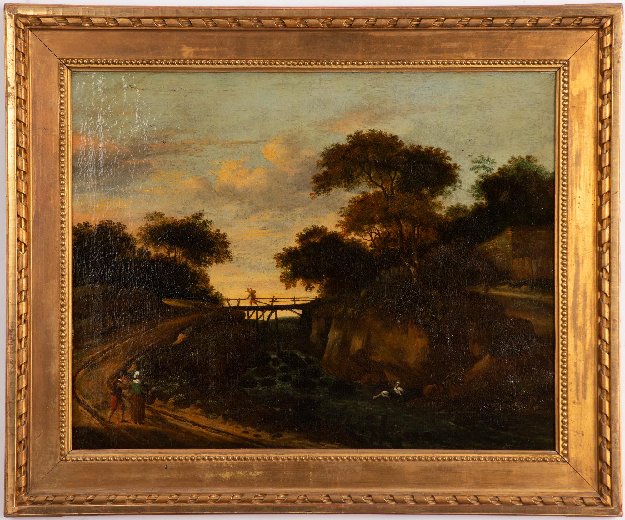 Unknown artist circa 1800, Landscape with wandering figures.