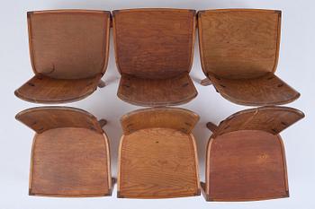 Axel Einar Hjorth, a set of six stained pine "Lovö" chairs, Nordiska Kompaniet, Sweden, 1930s.