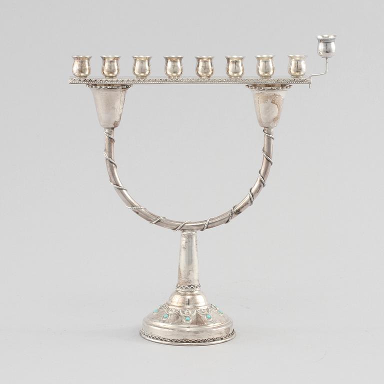 CHANUKKA MENORAH, silver, Israel, 1900-tal. Vikt ca 108 g.