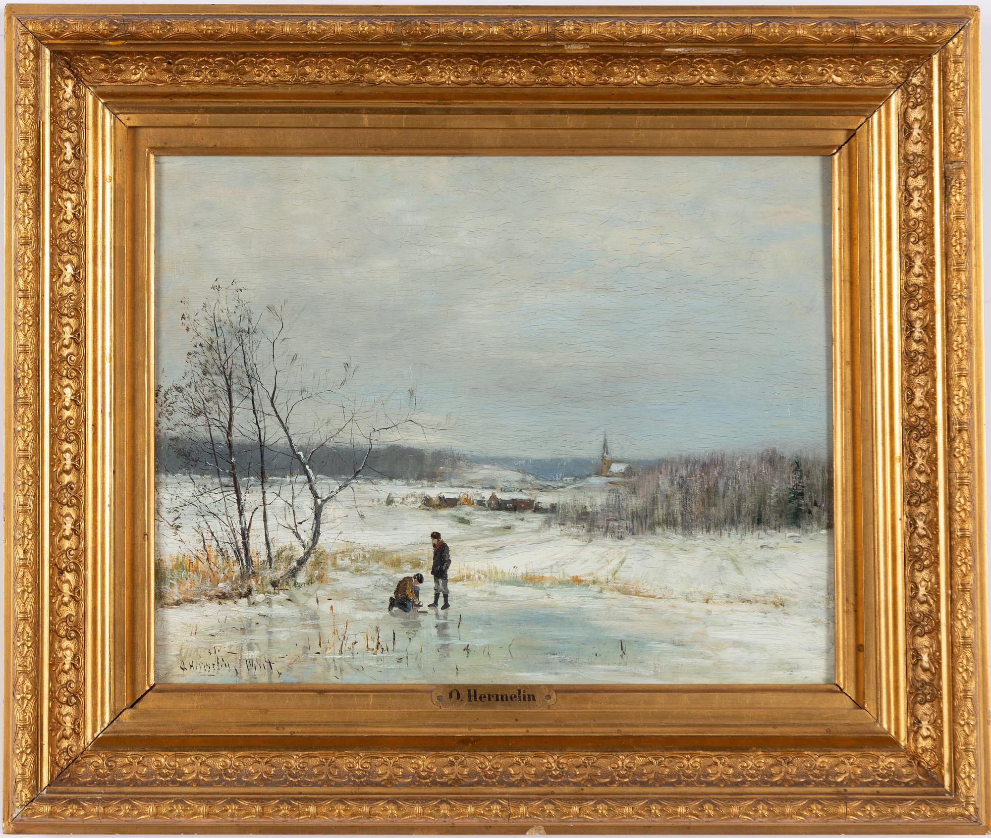 Olof Hermelin, Winter landscape with figures on ice.