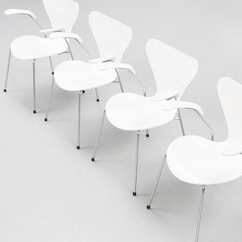 Arne Jacobsen, four 'Series 7' chairs, Fritz Hansen, Denmark, 2002.