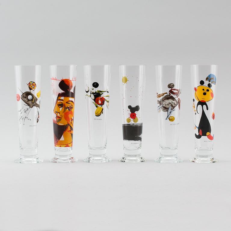 ÖLGLAS, 6 st, glas, Lasse Åberg, signerade.
