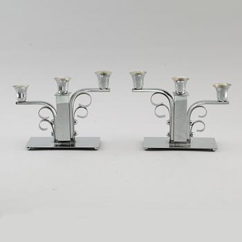 KANDELABRAR, 1 par, nysilver, art déco, 1900-talets första hälft.