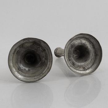 A pair of pewter candle sticks by Mathias Rundquist (active 1778-1820/35), Karlskrona, Sweden.