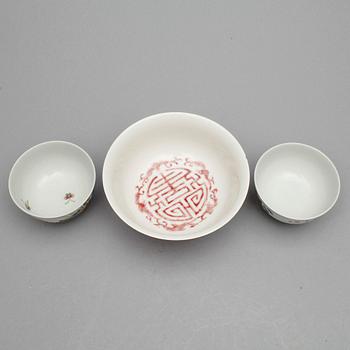 PARTI SKÅLAR, 3st, Kina, sent 1800-tal resp. modern tillverkning.