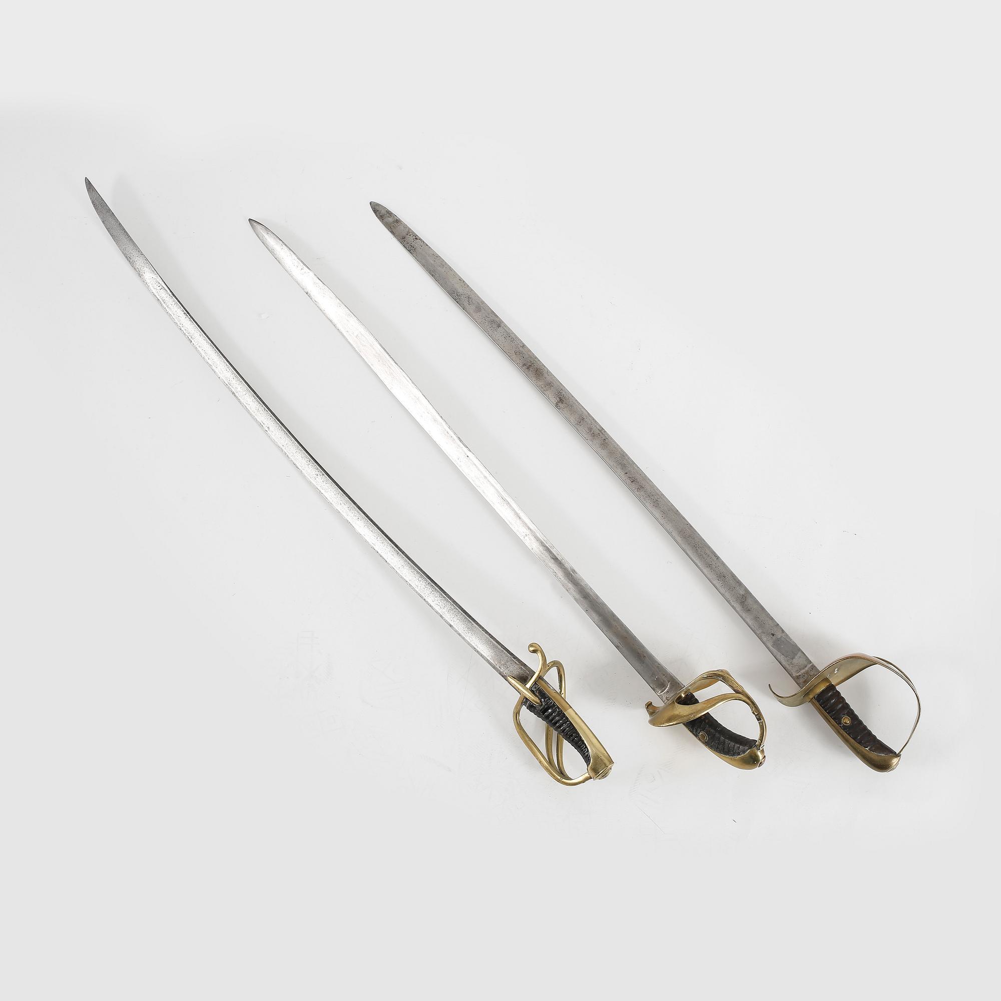 SABLAR, 3 stycken, Sverige, för kavallerimanskap, 1800-tal.