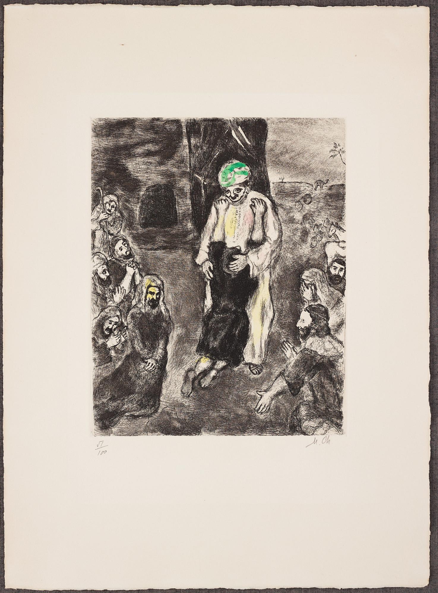 MARC CHAGALL, handkolorerad etsning, 1958, signerad med blyerts och numrerad 51/100.