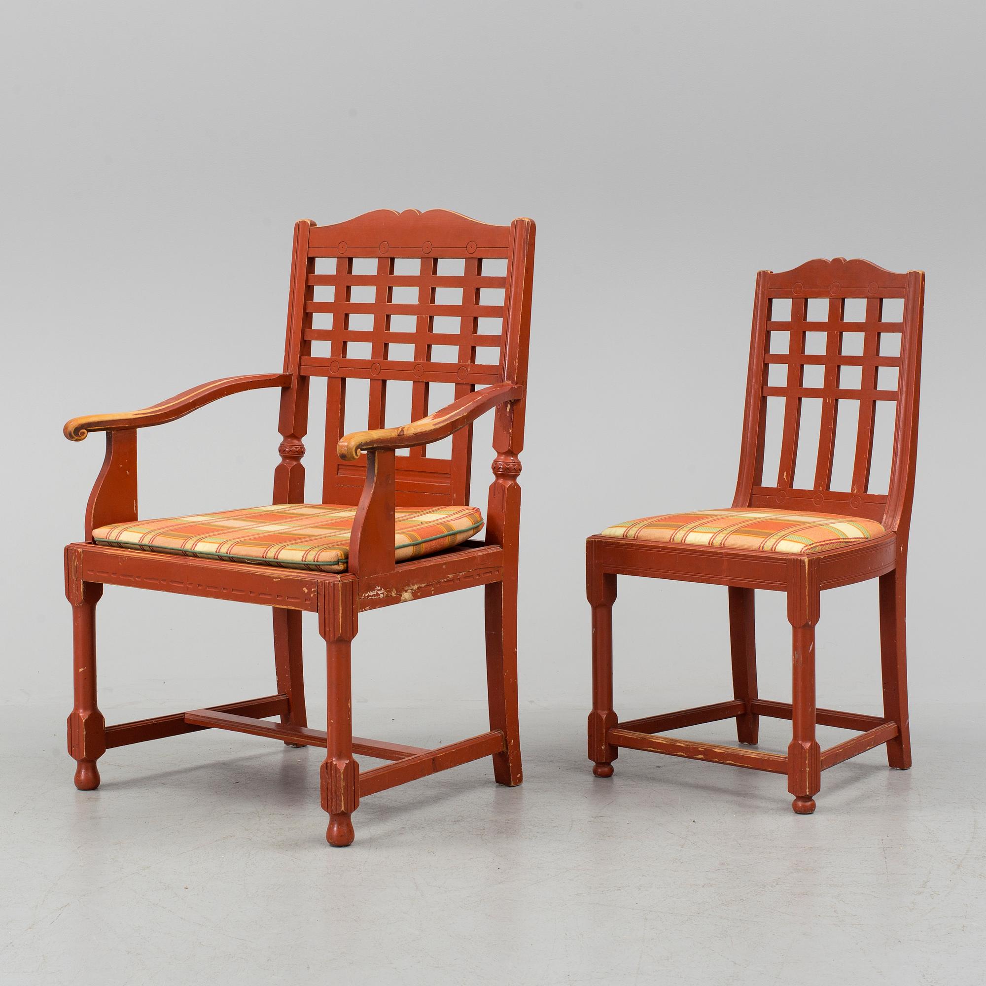 A set of four chairs and a pair of armchairs, early 20th century.