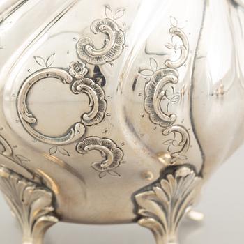 A 3-piece Rococo style silver coffee service, mark of GAB, Stockholm 1951-1954.