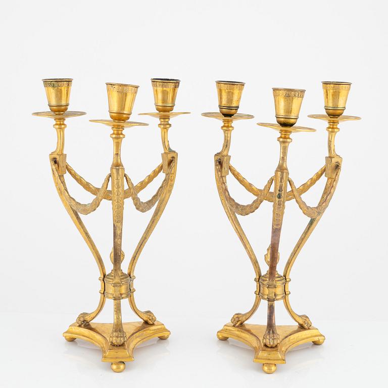 A pair of gilt candelabra, GAB, Stockholm, around the year 1900.